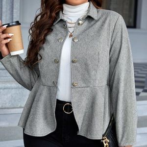 EMERY ROSE Plus Button Front Peplum Jacket